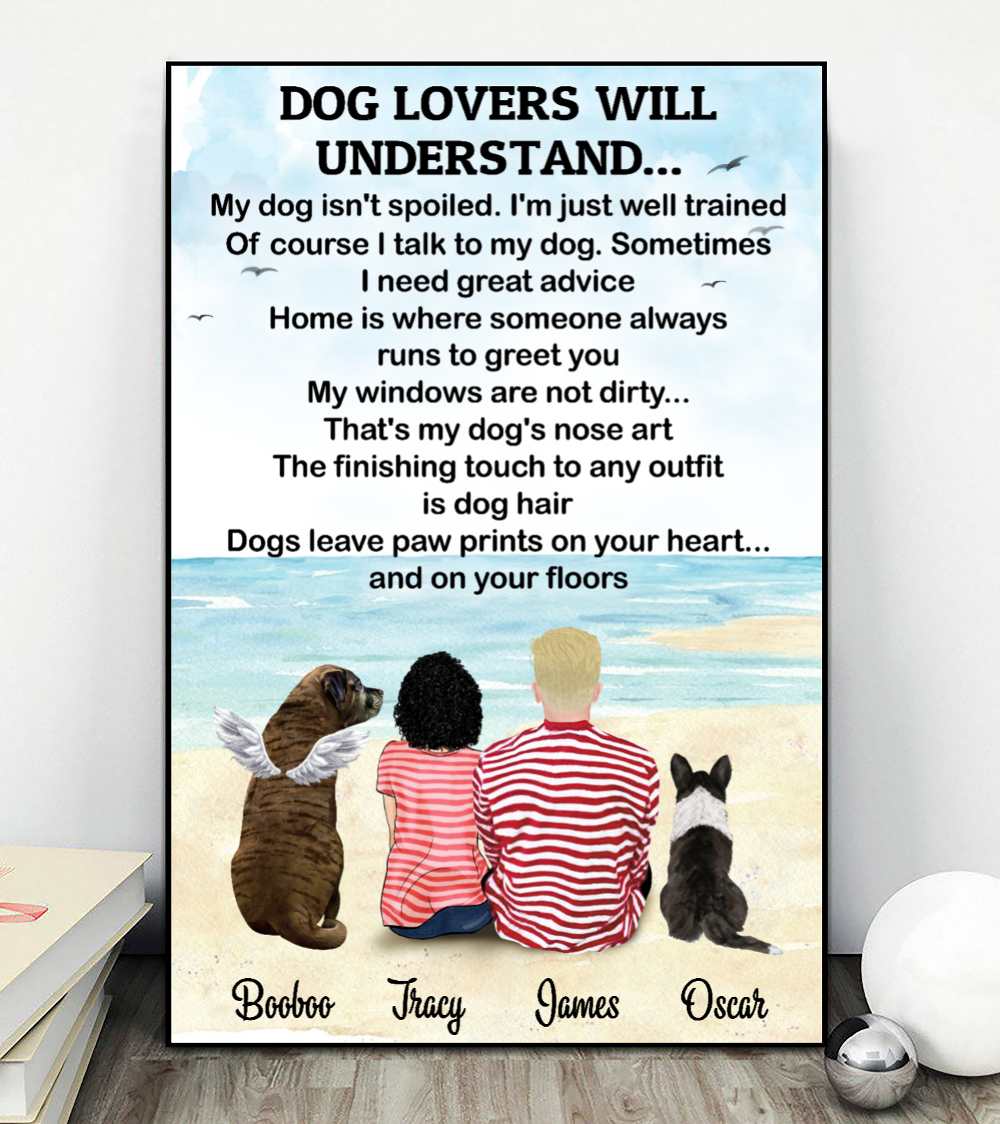 Ciaocustom Custom Poster/Framed Canvas/Unframed Canvas, Custom Dog & Cat Breeds, Gifts For Dog Lovers, Cat Lovers, Mom Dad Dog Cat On The Beach
