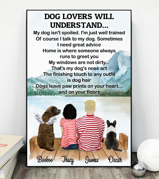 Ciaocustom Custom Poster/Framed Canvas/Unframed Canvas, Custom Dog & Cat Breeds, Gifts For Dog Lovers, Cat Lovers, Mom Dad Dog Cat On The Lake