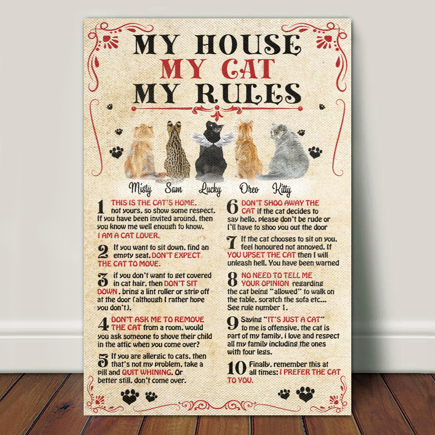 Ciaocustom Custom Poster/Framed Canvas/Unframed Canvas, Custom Cat Breeds, Gifts For Cat Lovers, My House - My Cat - Their Rules