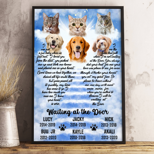 Ciaocustom Custom Poster/Framed Canvas/Unframed Canvas, Custom Dog & Cat Picture, Background, Name, Text, Gifts For Dog/Cat Lovers, Waiting At The Door