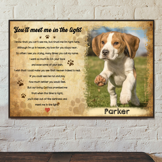 Ciaocustom Poster/Framed Canvas/Unframed Canvas, Custom Dog Image/Name/Background/Text, Gifts For Dog Lovers, You'll meet me in the light