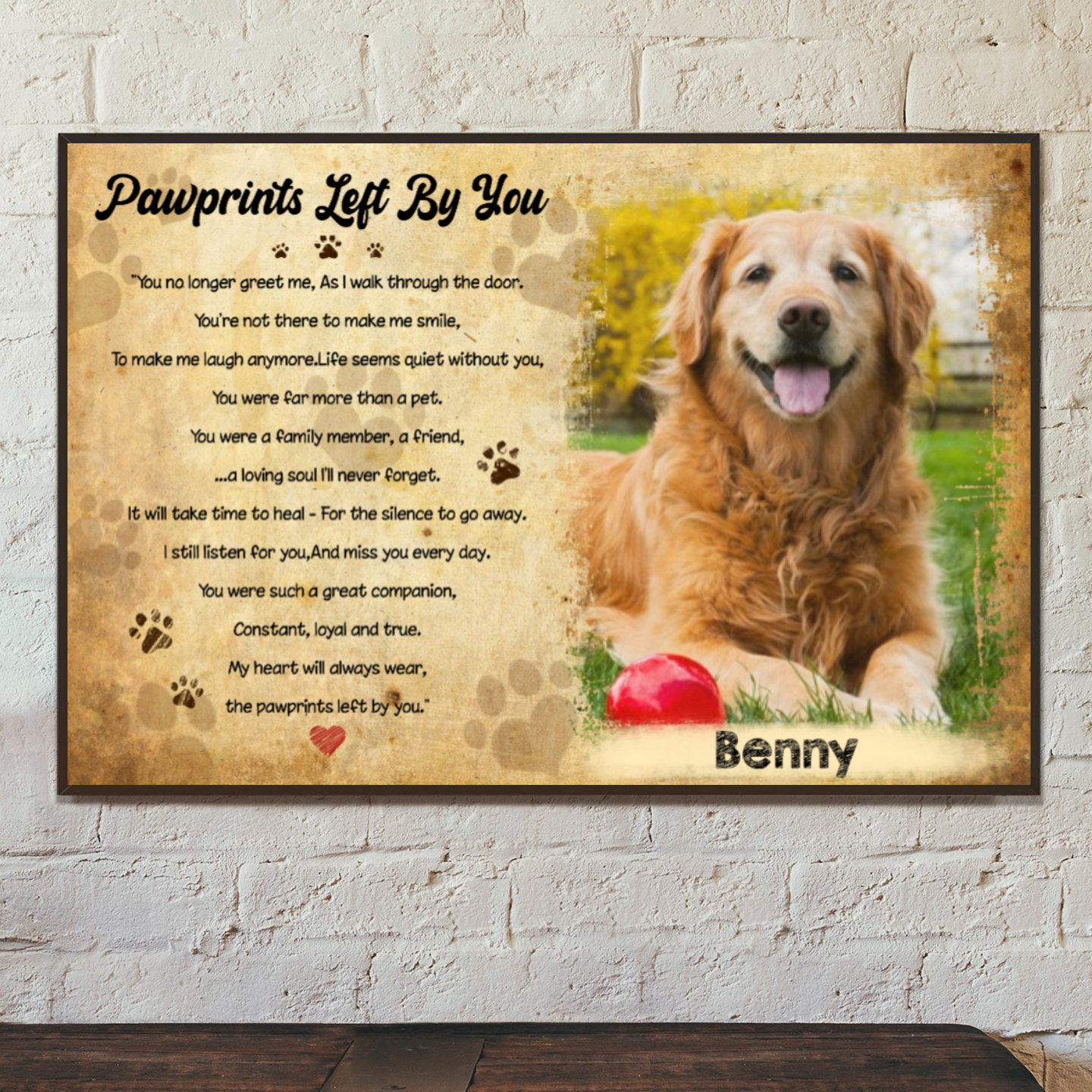 Ciaocustom Poster/Framed Canvas/Unframed Canvas, Custom Dog Picture/Name/Background/Text, Gifts For Dog Lovers, Pawprints Left By You