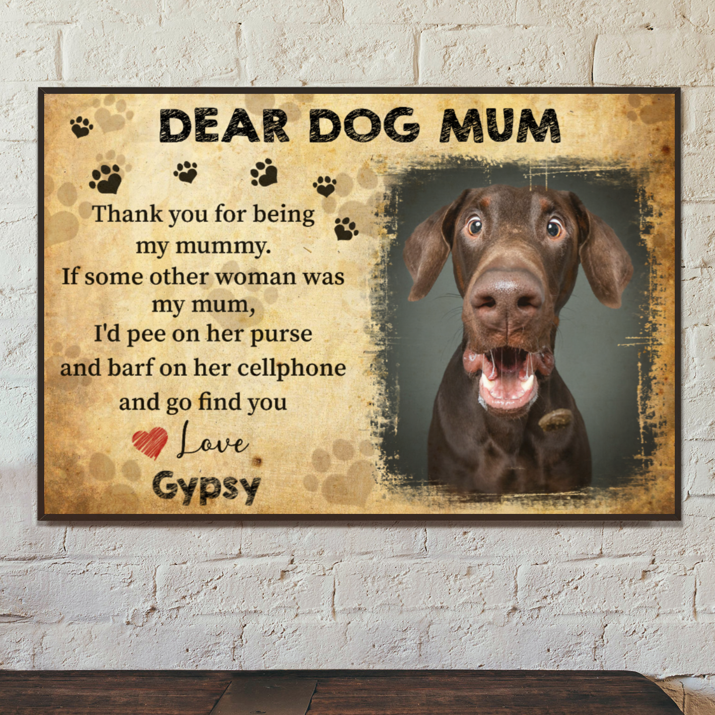 Ciaocustom Poster/Framed Canvas/Unframed Canvas, Custom Dog Image/Name/Background/Text, Gifts For Dog Lovers, Dear Dog Mum
