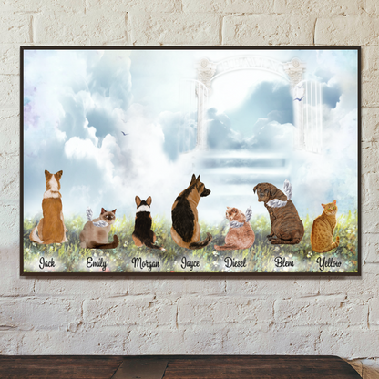 Ciaocustom Poster/Framed Canvas/Unframed Canvas, Custom Dog & Cat Breeds/Name/Background/Text, Dogs & Cats Talking On The Heaven