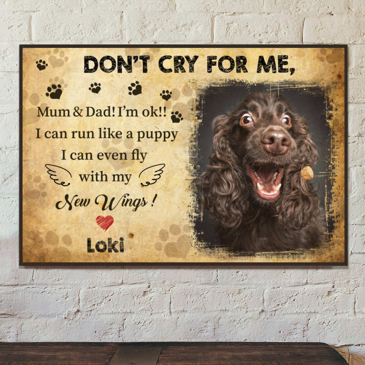 Ciaocustom Poster/Framed Canvas/Unframed Canvas, Custom Dog Image/Name/Background/Text, Gifts For Dog Lovers, Don't cry for me, Mum & Dad I'm ok!