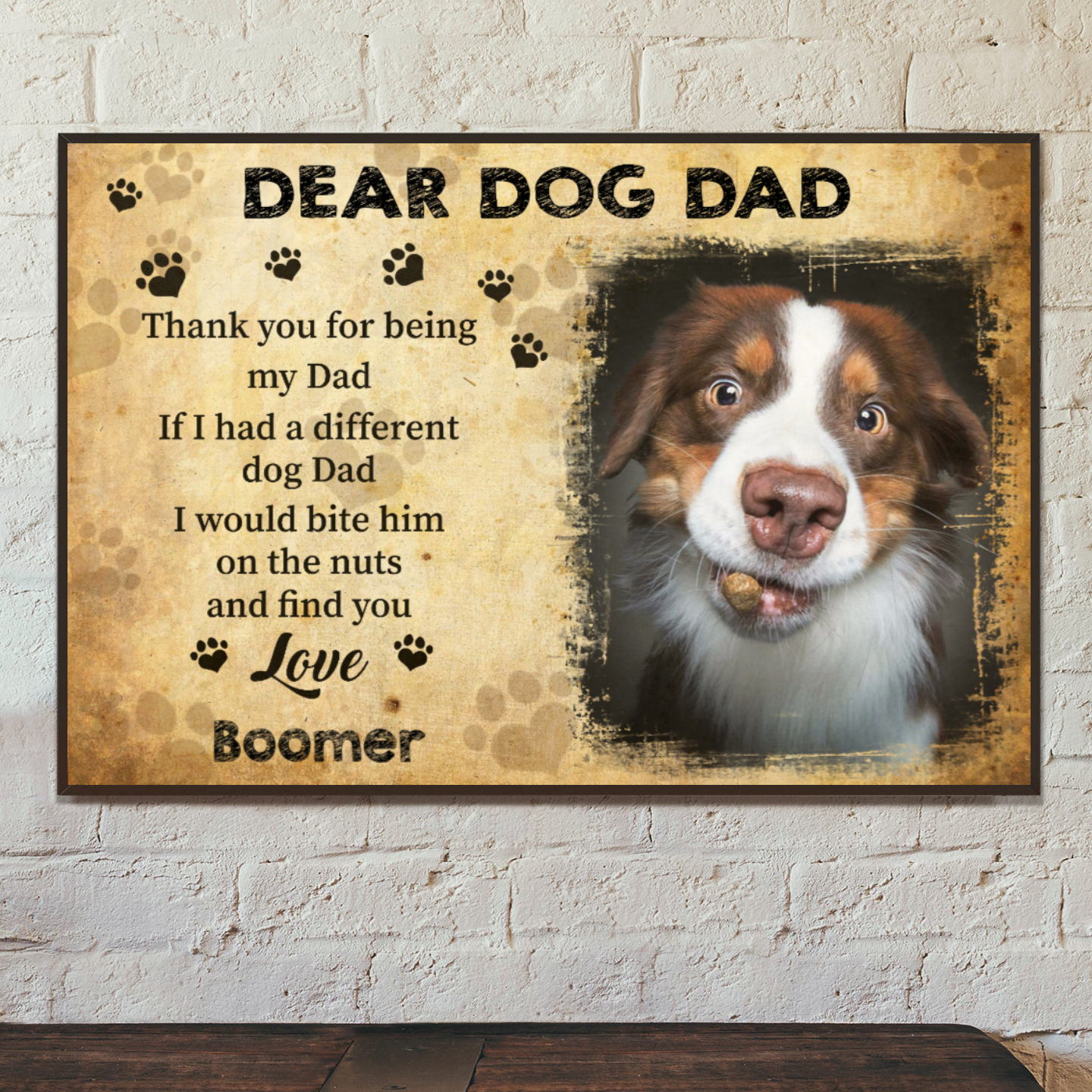 Ciaocustom Poster/Framed Canvas/Unframed Canvas, Custom Dog Image/Name/Background/Text, Gifts For Dog Lovers, Dear Dog Dad
