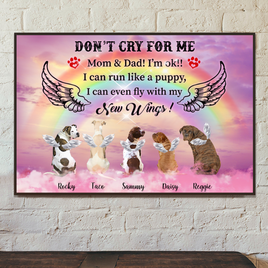 Ciaocustom Poster/Framed Canvas/Unframed Canvas, Custom Dog Breeds/Name/Background/Text, Gifts For Dog Lovers, Dogs With Rainbow Bridge, New Wings