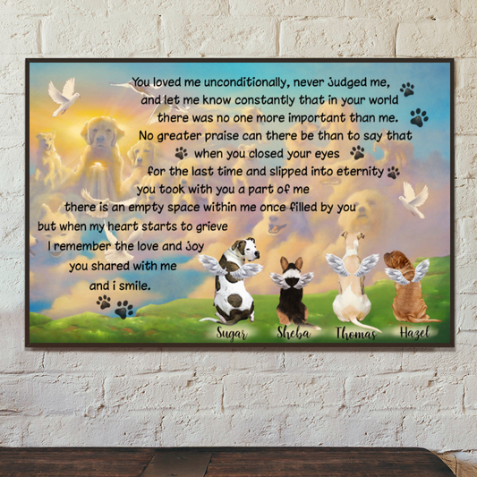 Ciaocustom Poster/Framed Canvas/Unframed Canvas, Custom Dog Breeds/Name/Background/Text, Dogs In The Sky, You loved me unconditionally