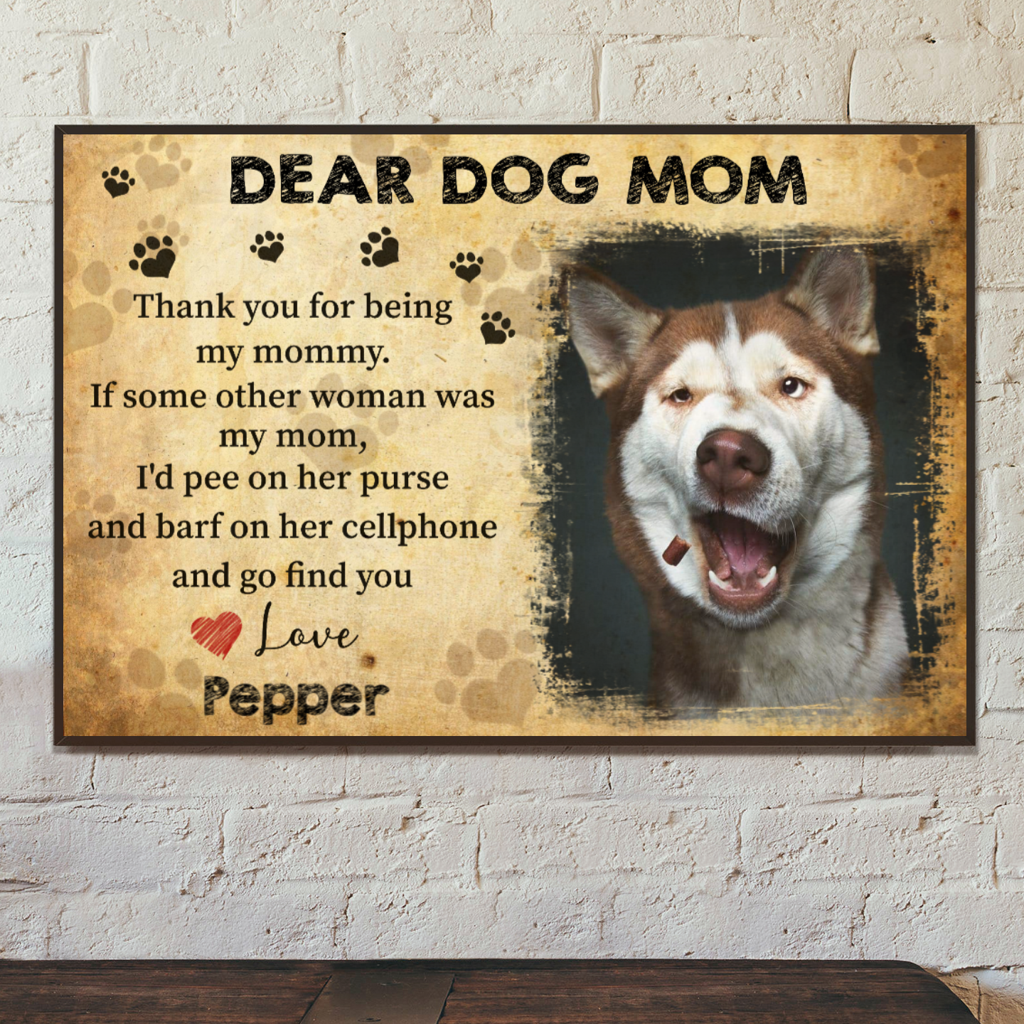 Ciaocustom Poster/Framed Canvas/Unframed Canvas, Custom Dog Image/Name/Background/Text, Gifts For Dog Lovers, Dear Dog Mom