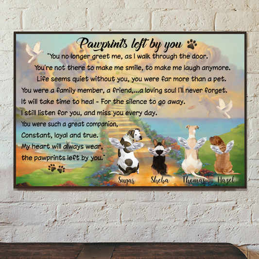 Ciaocustom Poster/Framed Canvas/Unframed Canvas, Custom Dog Picture/Name/Background/Text, Gifts For Dog Lovers, Pawprints Left By You up to 4 Dogs