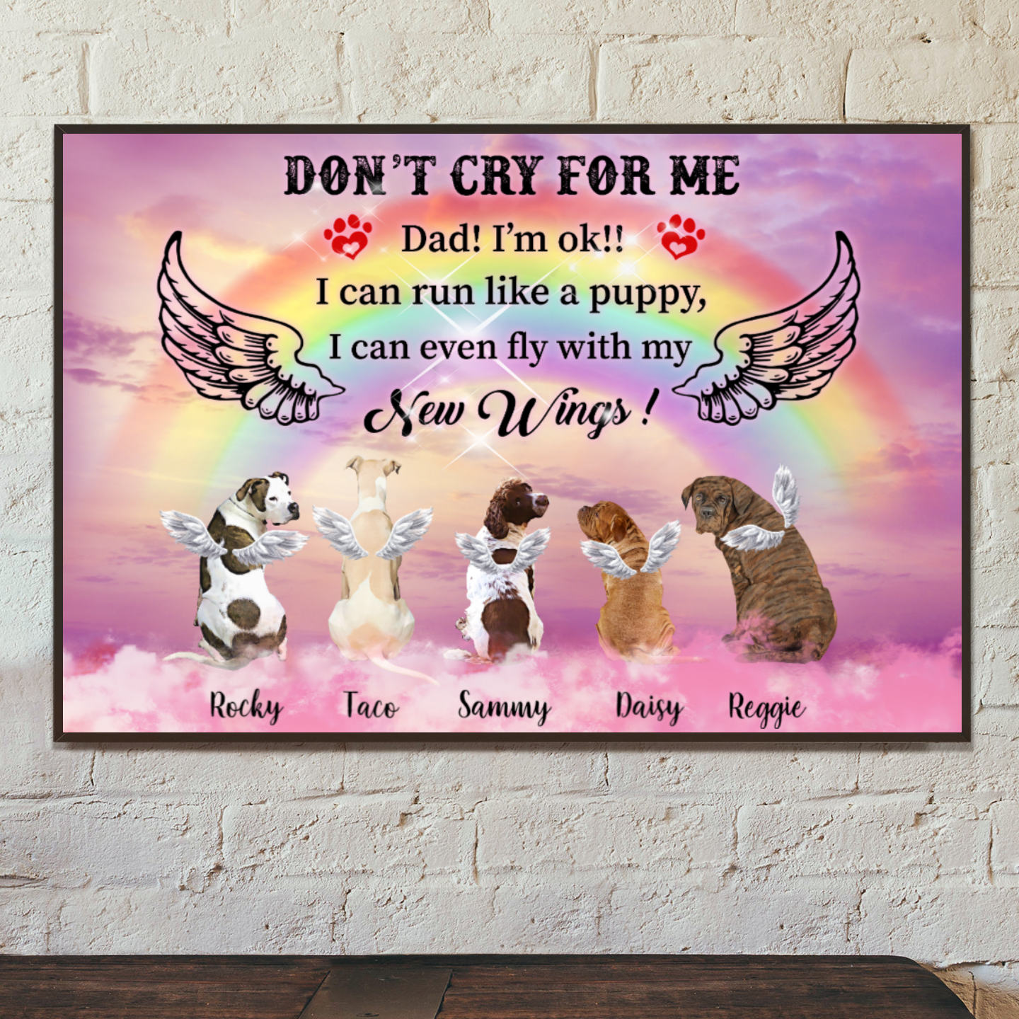 Ciaocustom Poster/Framed Canvas/Unframed Canvas, Custom Dog Breeds/Name/Background/Text, Gifts For Dog Lovers, Dogs With Rainbow Bridge