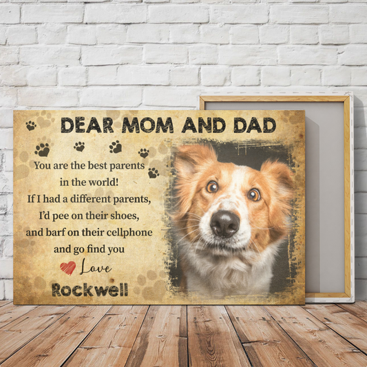 Ciaocustom Poster/Framed Canvas/Unframed Canvas, Custom Dog Image/Name/Background/Text, Gifts For Dog Lovers, Dear Mom and Dad