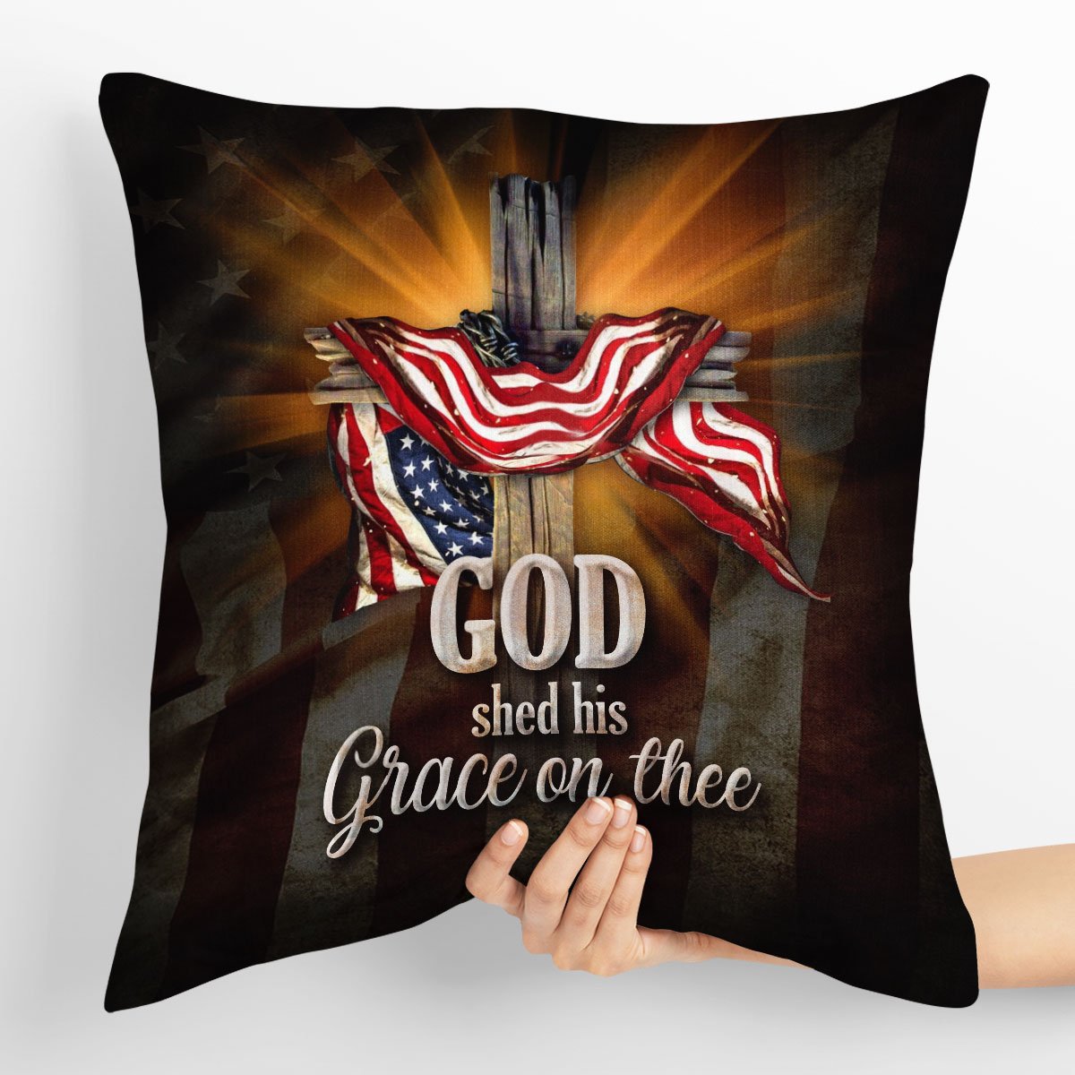 God Shed His Grace On Thee - Unique Cross And American Flag Throw Pillow HO1 - 3