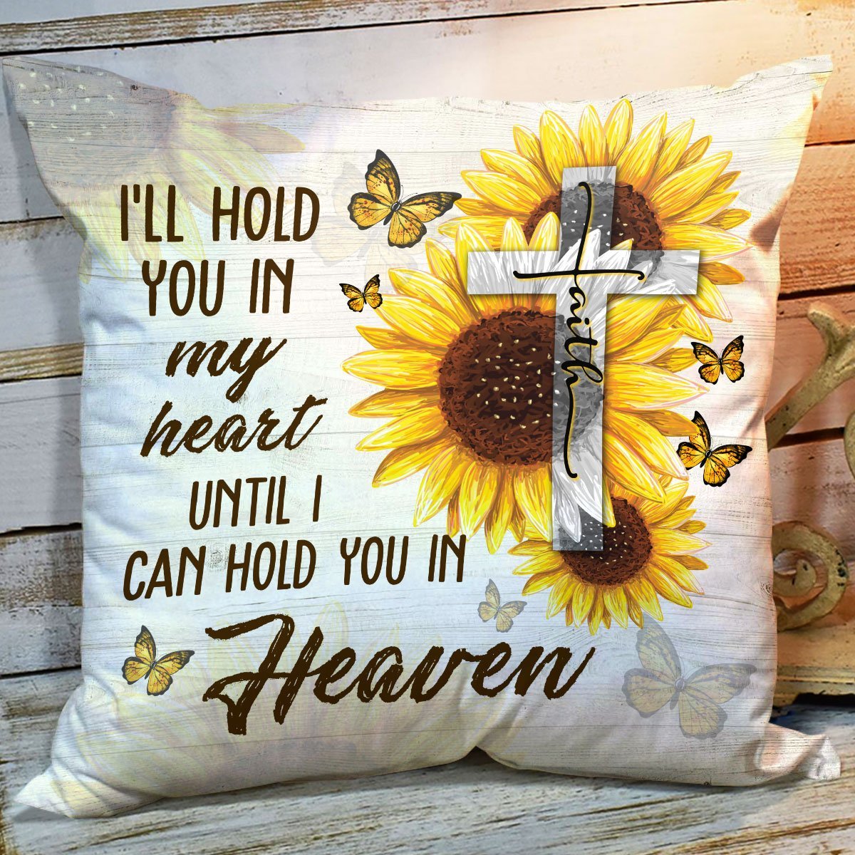 Ill Hold You In My Heart - Beautiful Sunflower And Cross Throw Pillow HO3 - 2