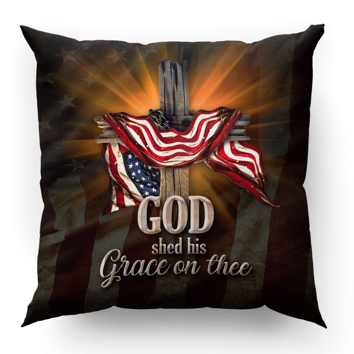 God Shed His Grace On Thee - Unique Cross And American Flag Throw Pillow HO1 - 4