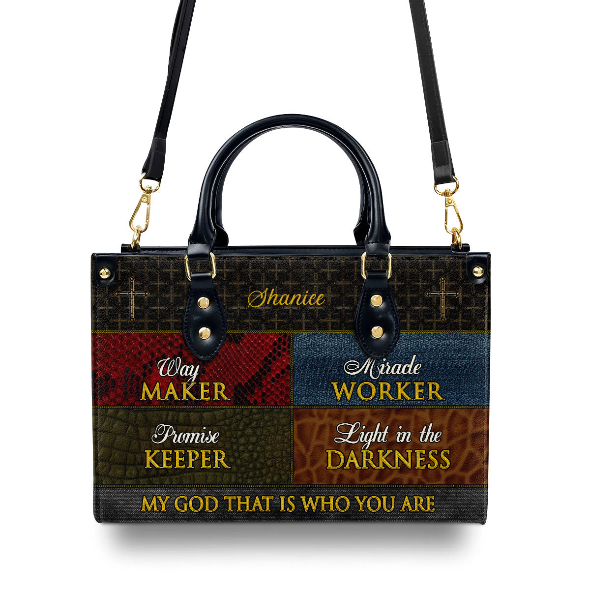 way maker miracle worker promise keeper  Personalized Leather Handbag With Zipper - Inspirational Gift Christian Ladies