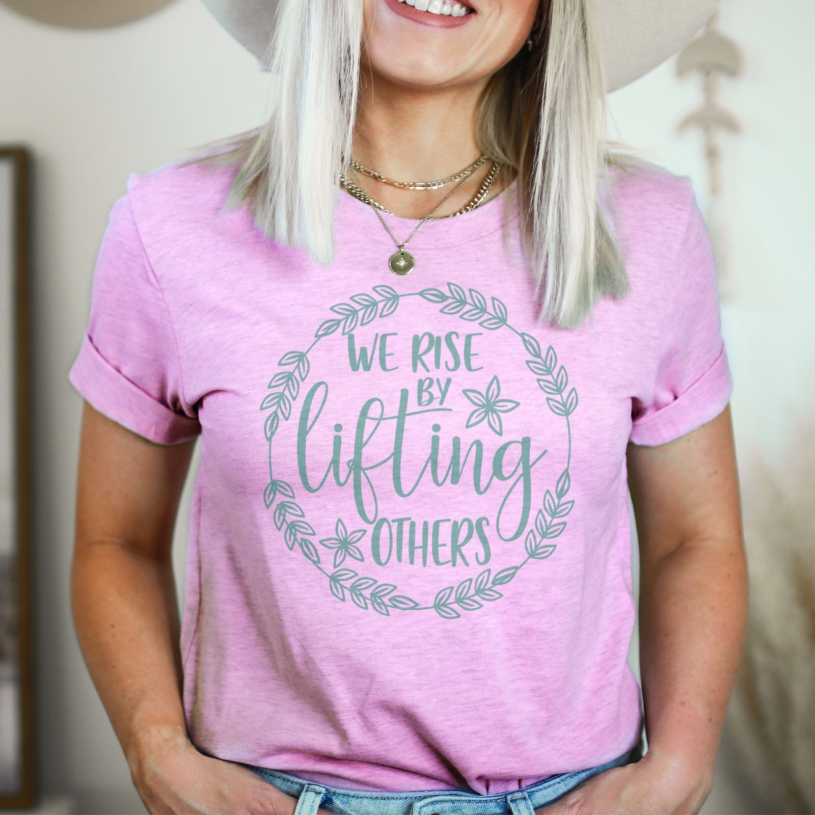 We Rise By Lifting Others Wreath Tee Shirts For Women - Christian Shirts for Women - Religious Tee Shirts